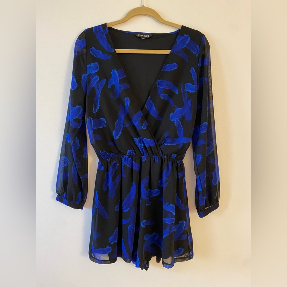 Express feather print long sleeve romper